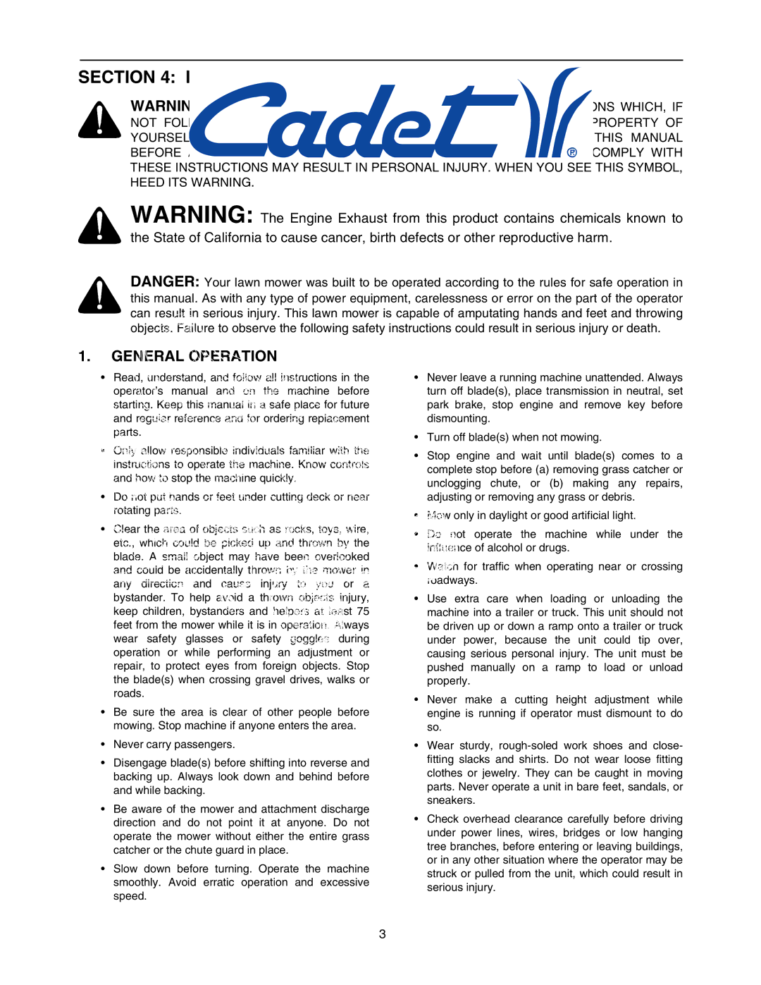 Cub Cadet 1212 manual Important Safe Operation Practices, General Operation 