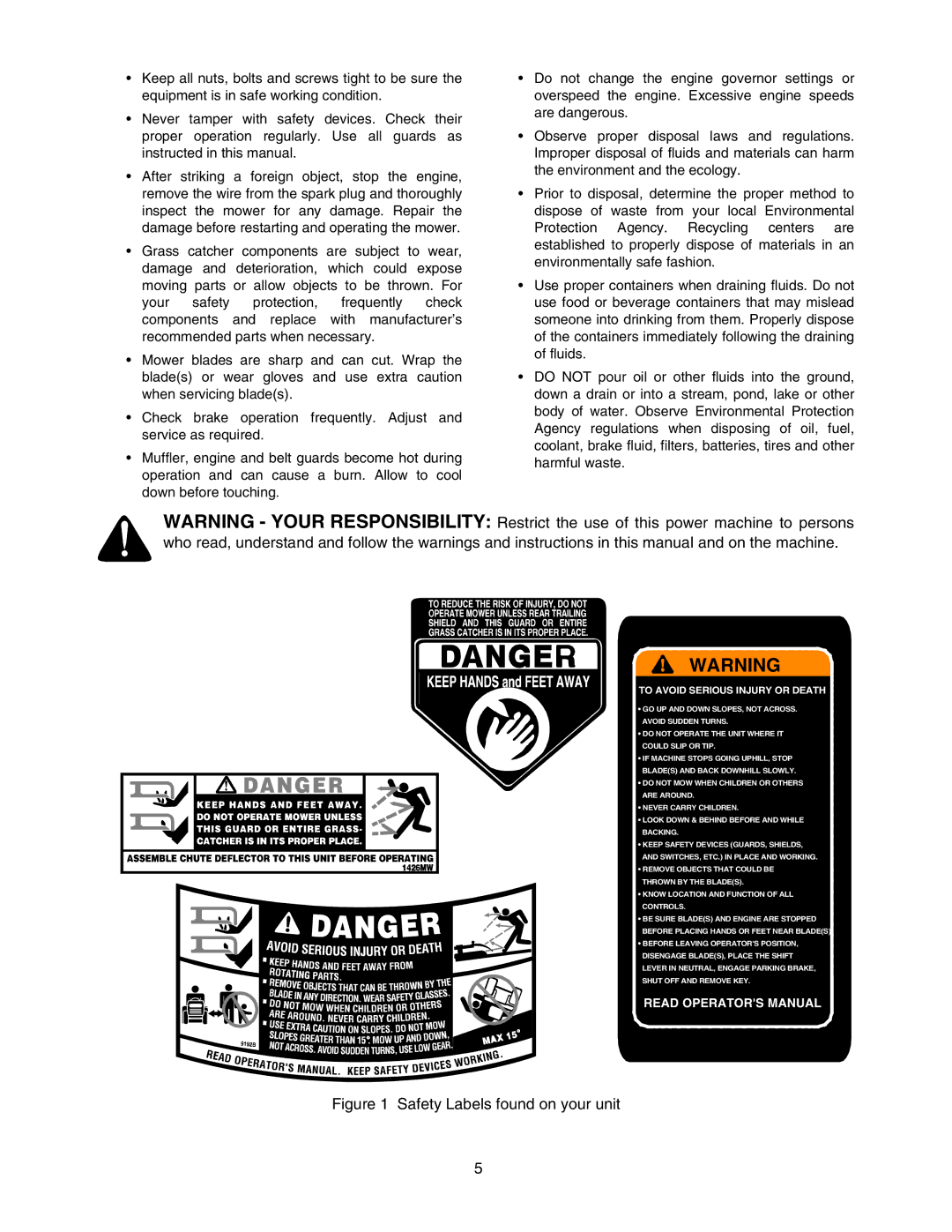 Cub Cadet 1212 manual Safety Labels found on your unit 