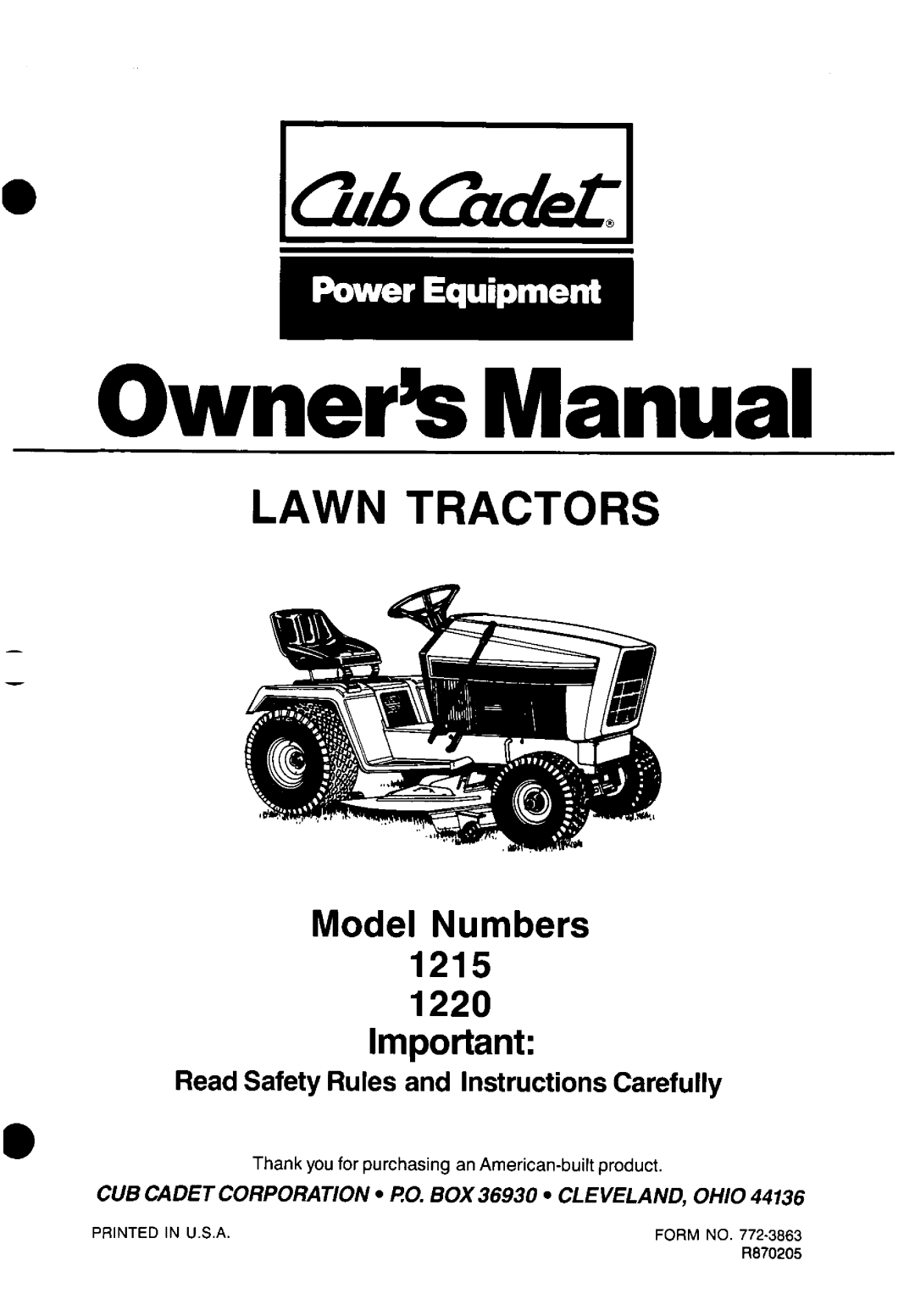 Cub Cadet 1215, 1220 manual 
