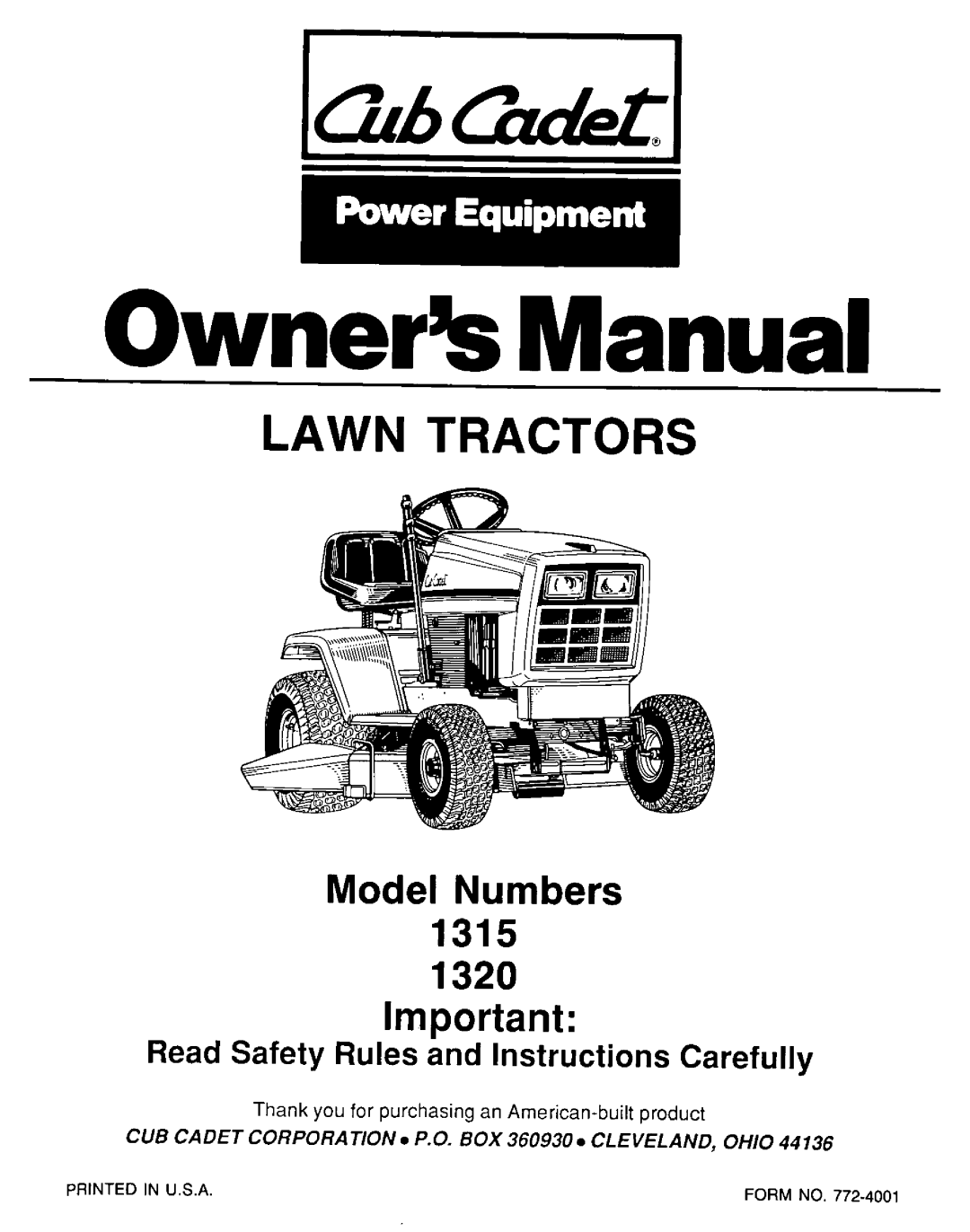 Cub Cadet 1320, 1315 manual 