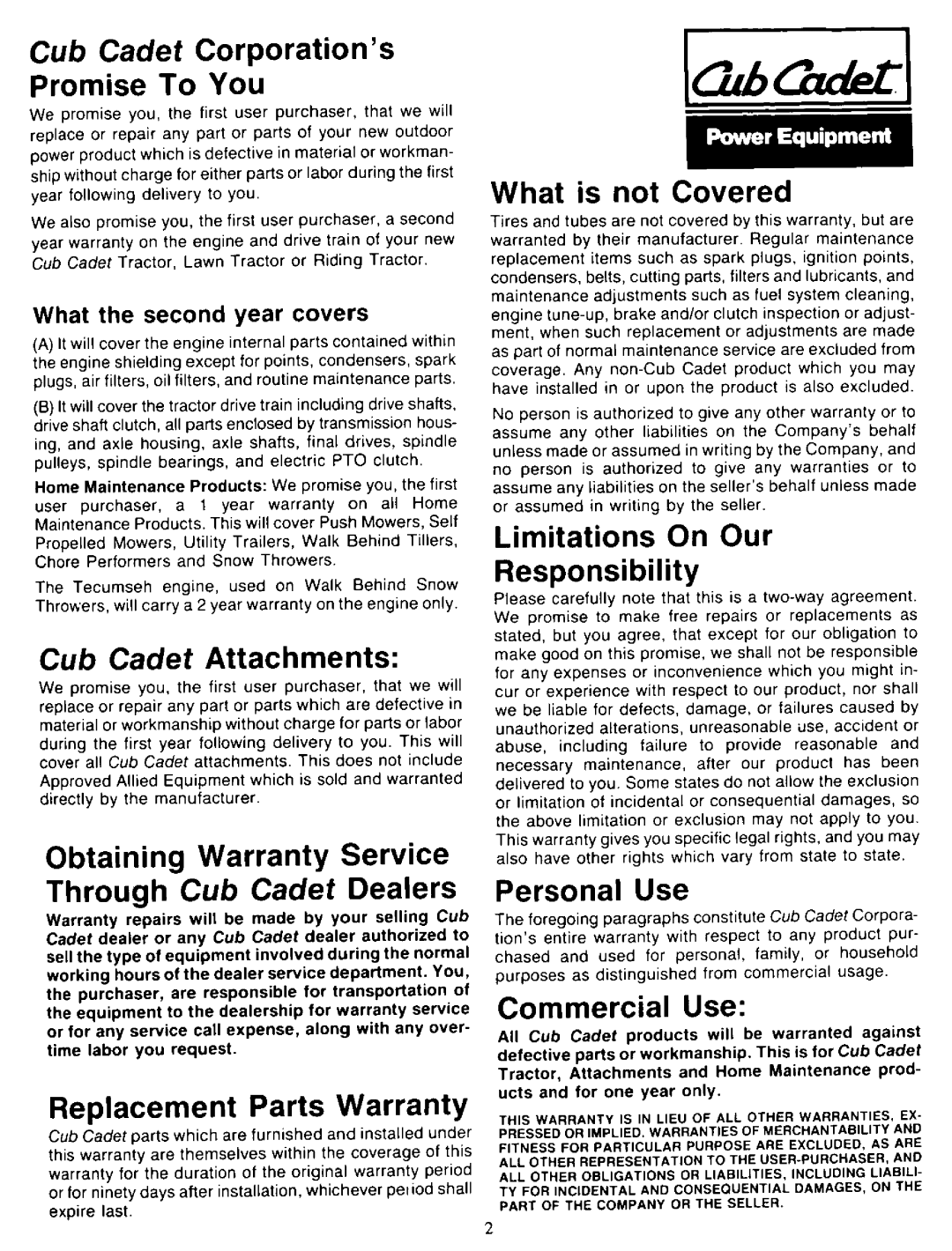 Cub Cadet 1315, 1320 manual 