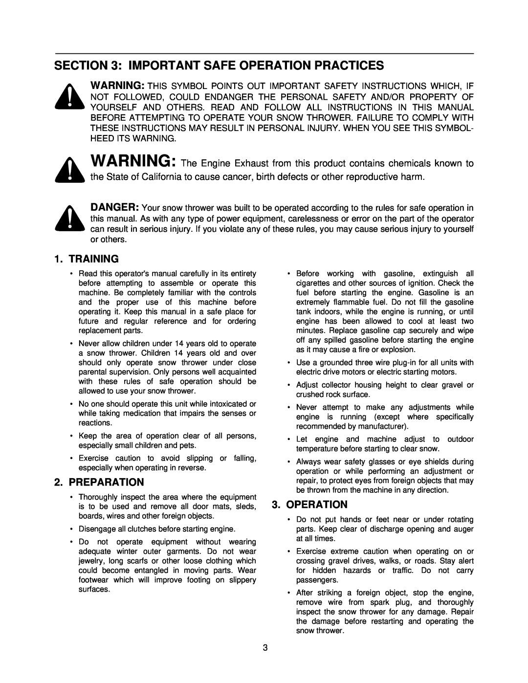 Cub Cadet 1333 SWE manual Important Safe Operation Practices, Training, Preparation 