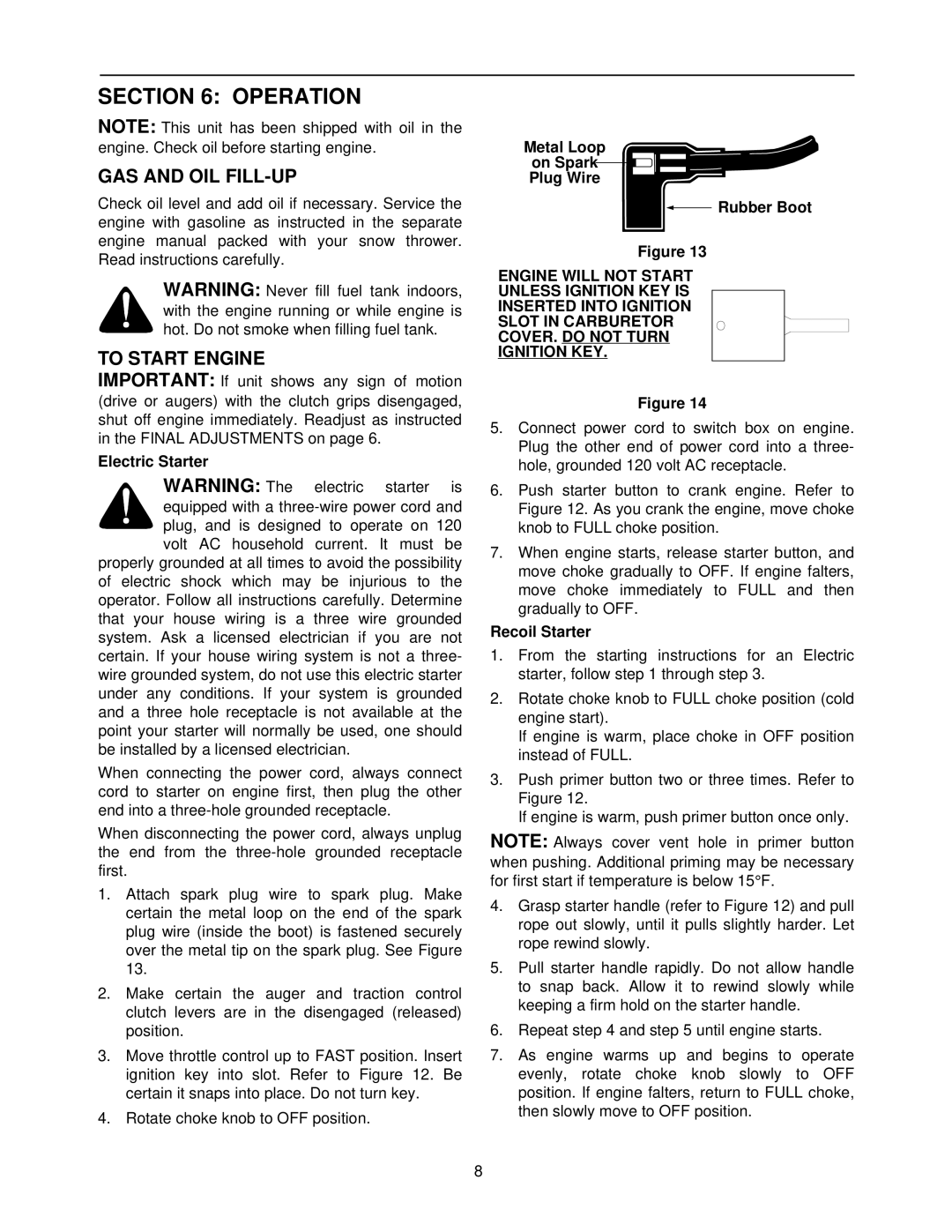 Cub Cadet 1333 SWE manual Operation, GAS and OIL FILL-UP, To Start Engine 