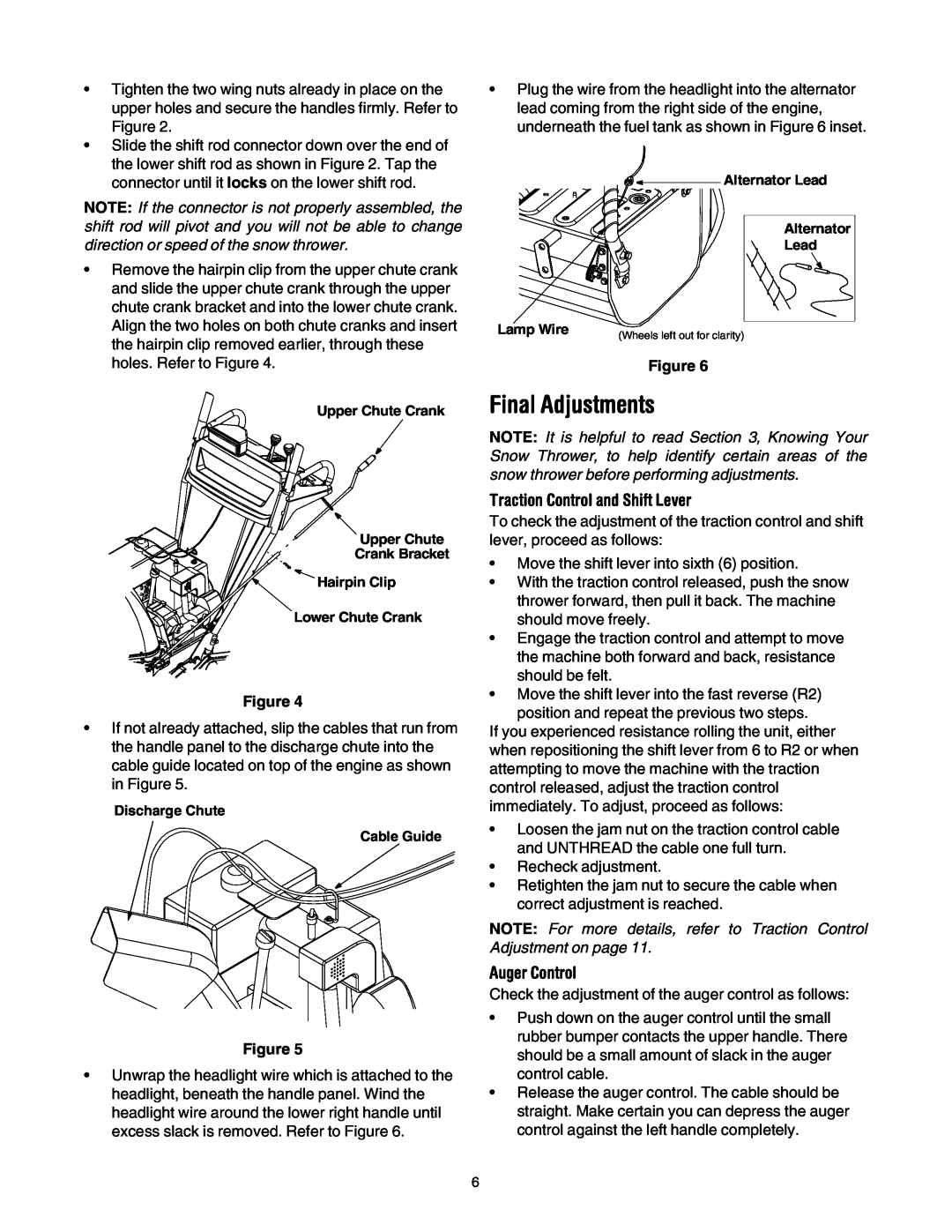 Cub Cadet 1345 SWE manual Final Adjustments, Traction Control and Shift Lever, Auger Control 