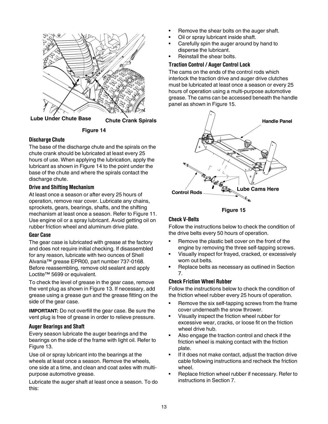 Cub Cadet 1345 SWE manual Drive and Shifting Mechanism, Gear Case, Auger Bearings and Shaft, Check V-Belts 