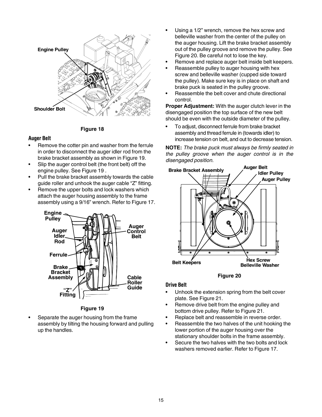 Cub Cadet 1345 SWE manual Auger Belt, Drive Belt 