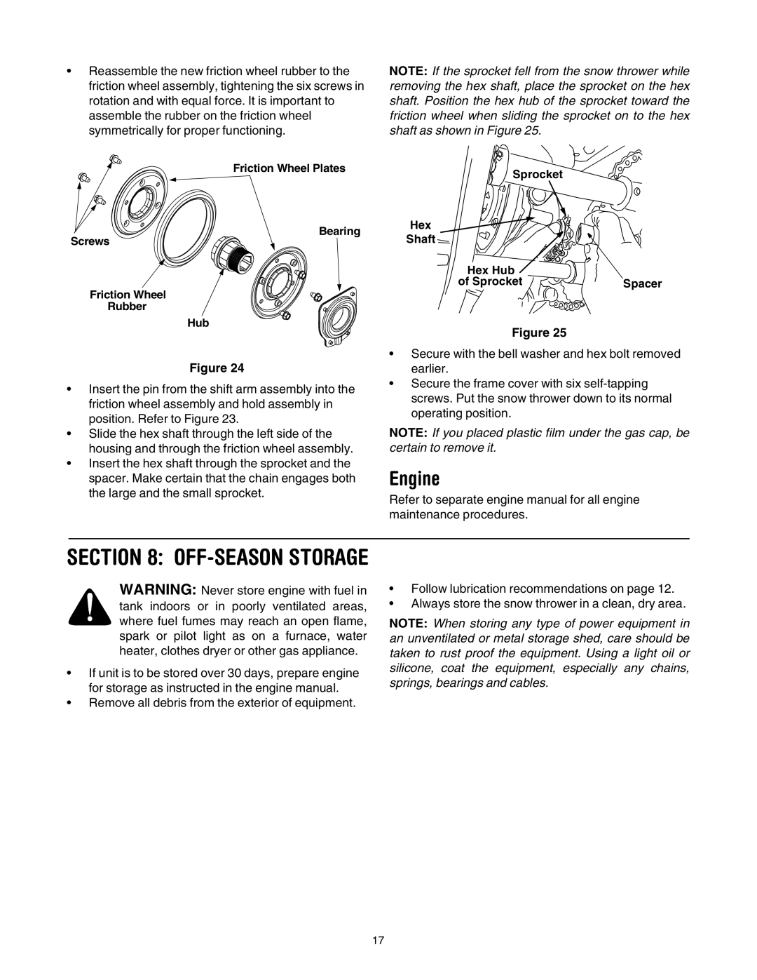 Cub Cadet 1345 SWE manual Engine, OFF-SEASON Storage 