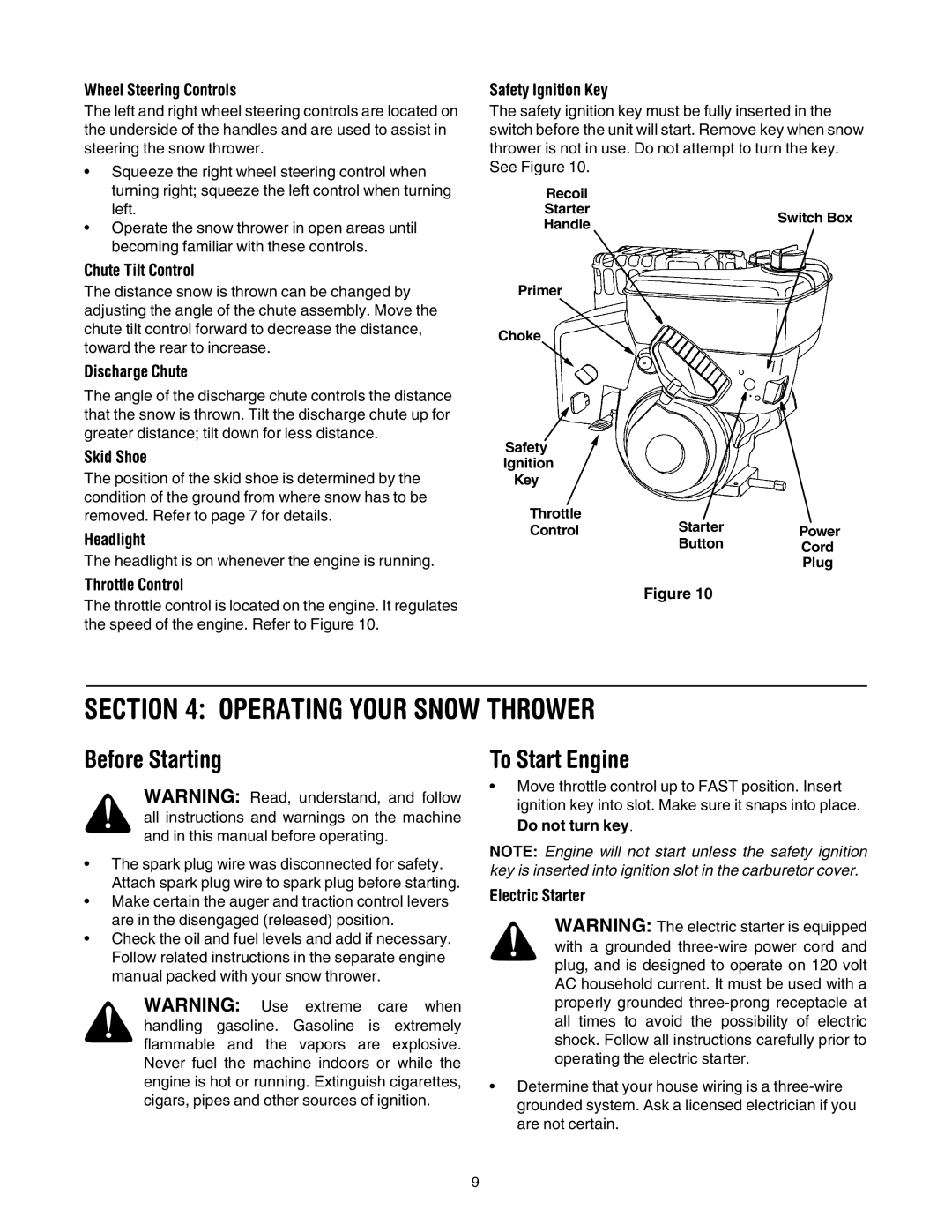 Cub Cadet 1345 SWE manual Operating Your Snow Thrower, Before Starting, To Start Engine 