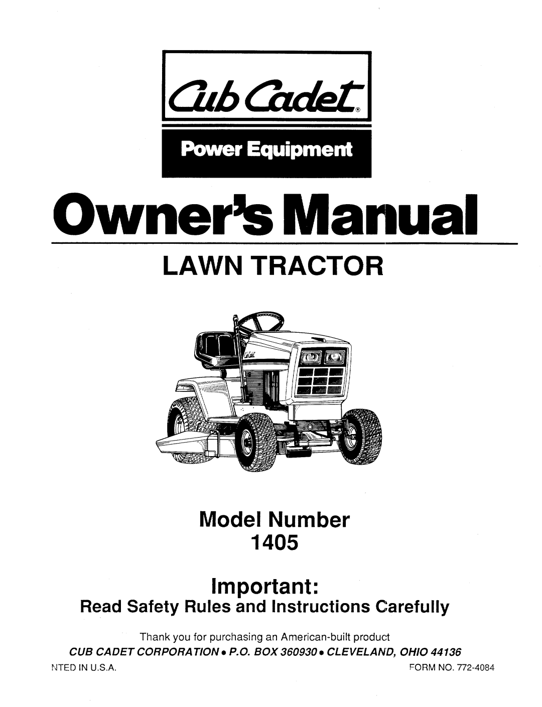 Cub Cadet 1405 manual 