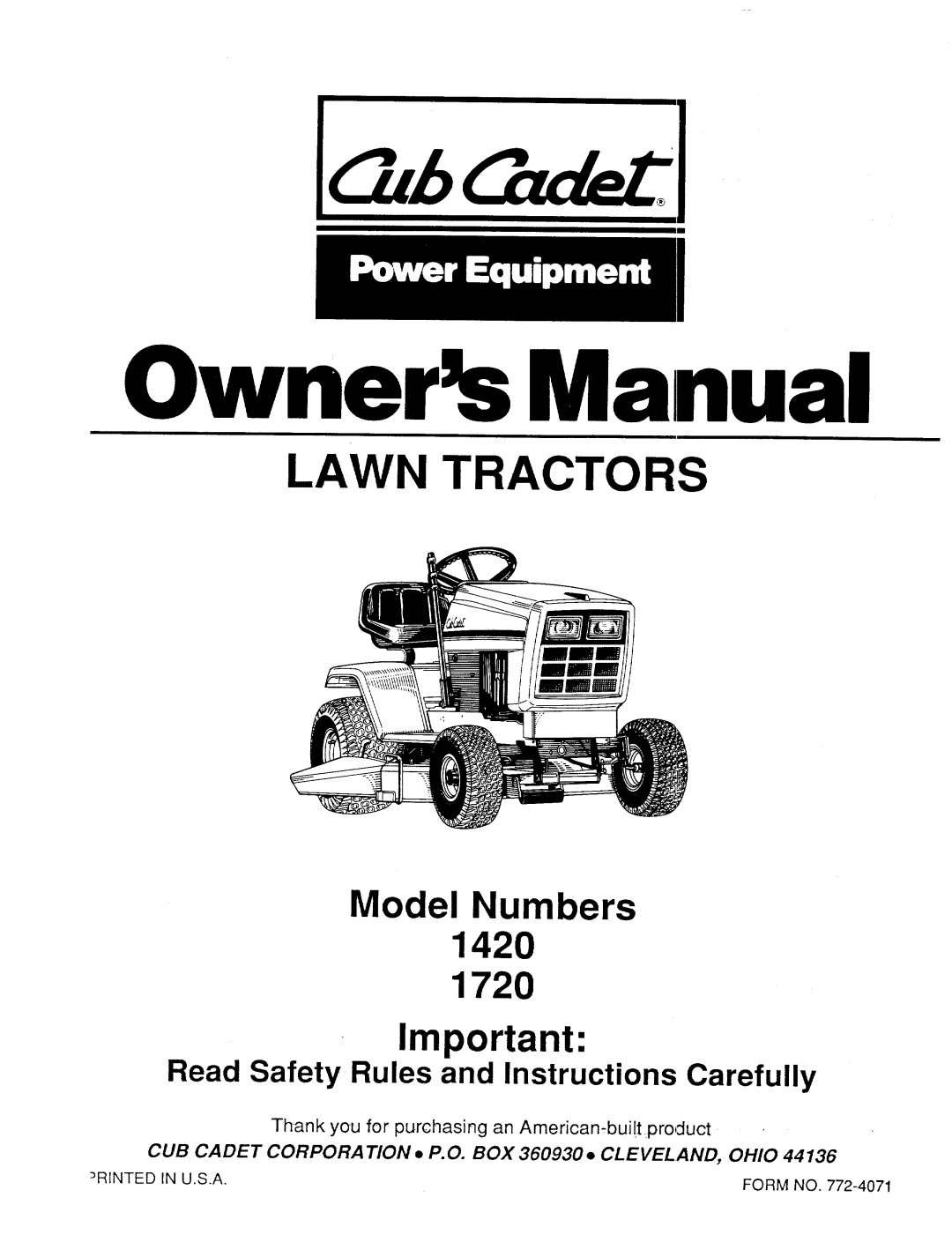 Cub Cadet 1420 manual 