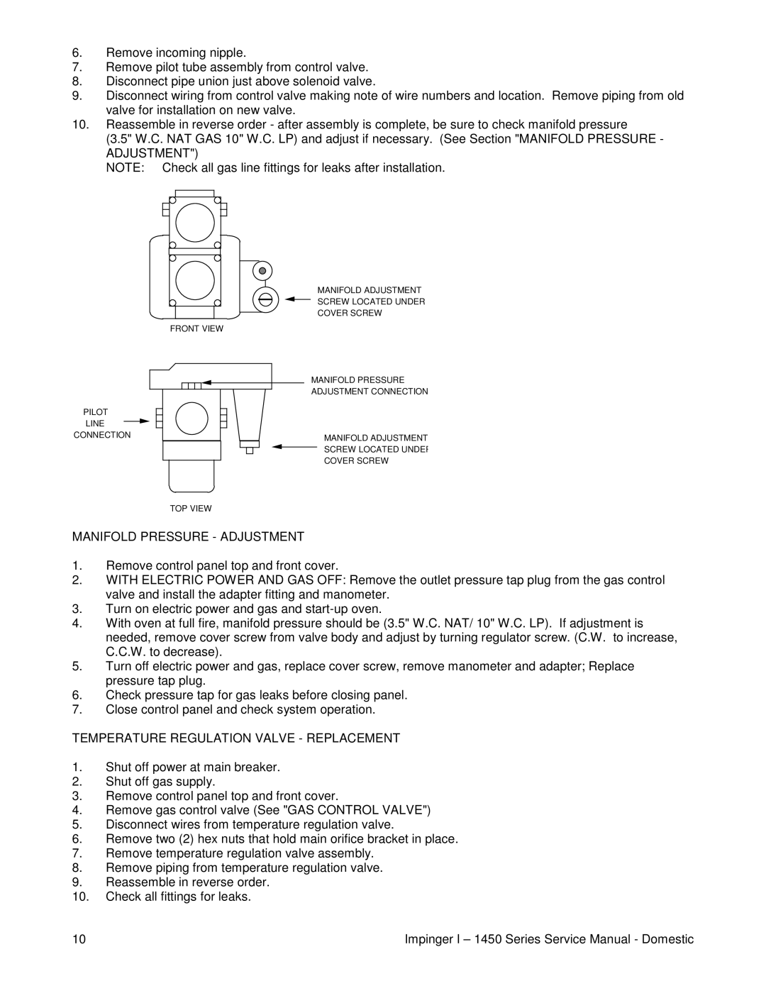 Cub Cadet 1450, 1451 service manual Manifold Pressure Adjustment, Temperature Regulation Valve Replacement 