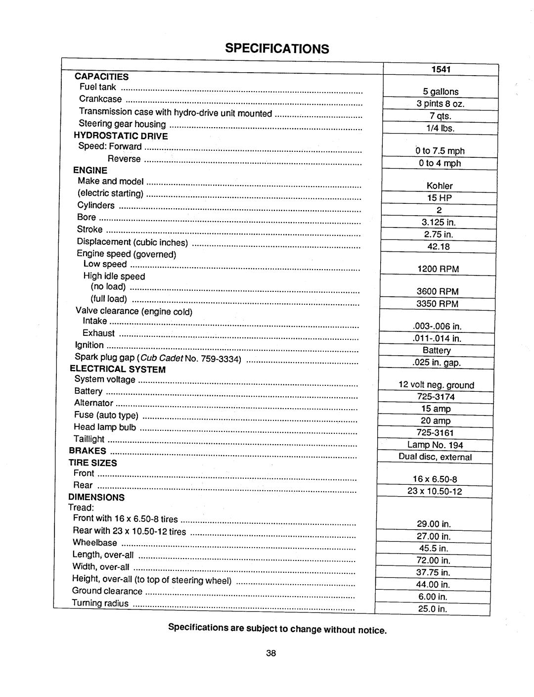 Cub Cadet 1541 manual 