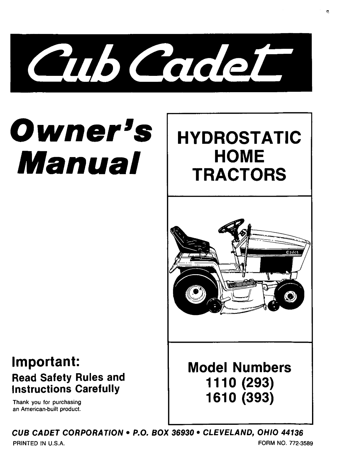 Cub Cadet 1111 (295), 1610 (393) manual 