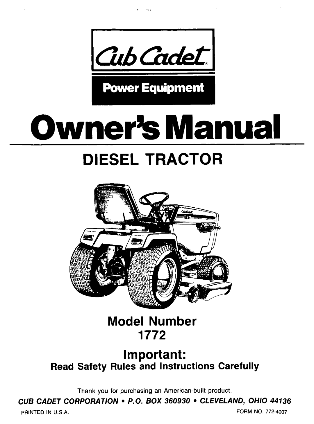Cub Cadet 1772 manual 