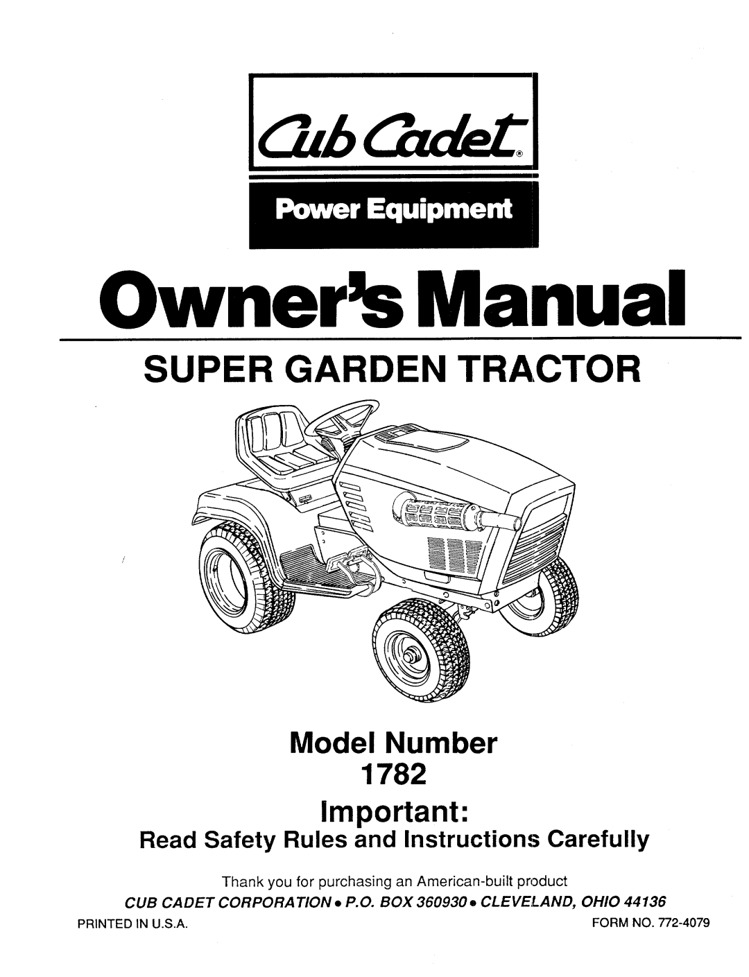 Cub Cadet 1782 manual 