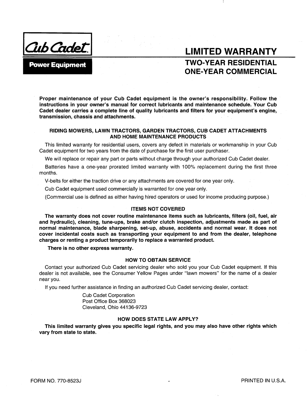 Cub Cadet 184-387-100 manual 