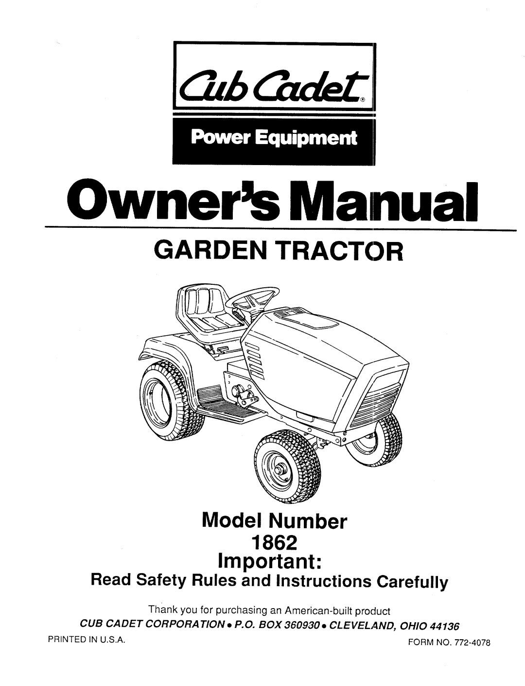 Cub Cadet 1862 manual 