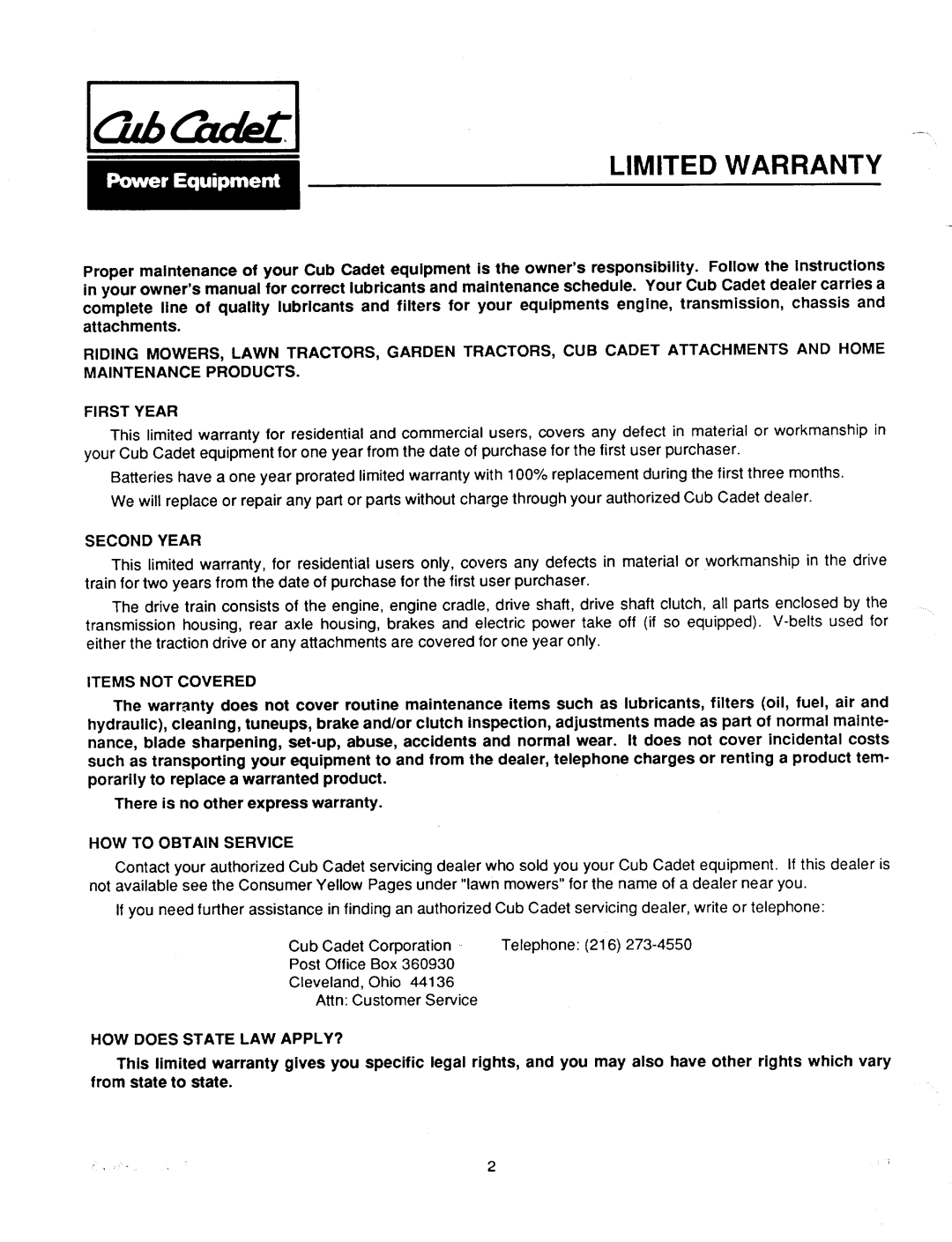 Cub Cadet 1862 manual 