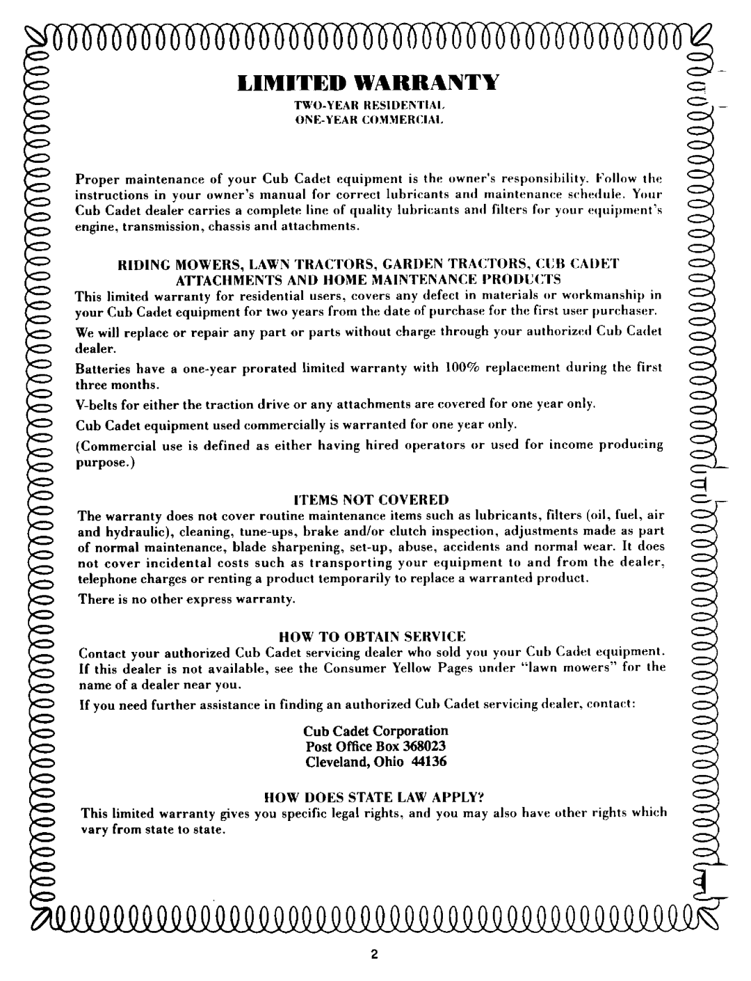 Cub Cadet 1864, 1863 manual 