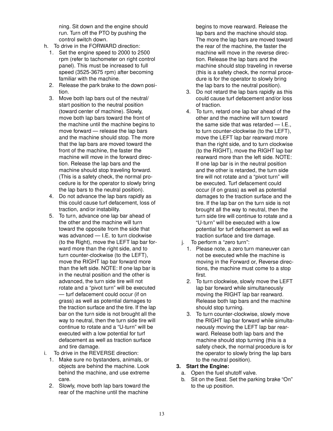 Cub Cadet 18HP service manual Start the Engine 