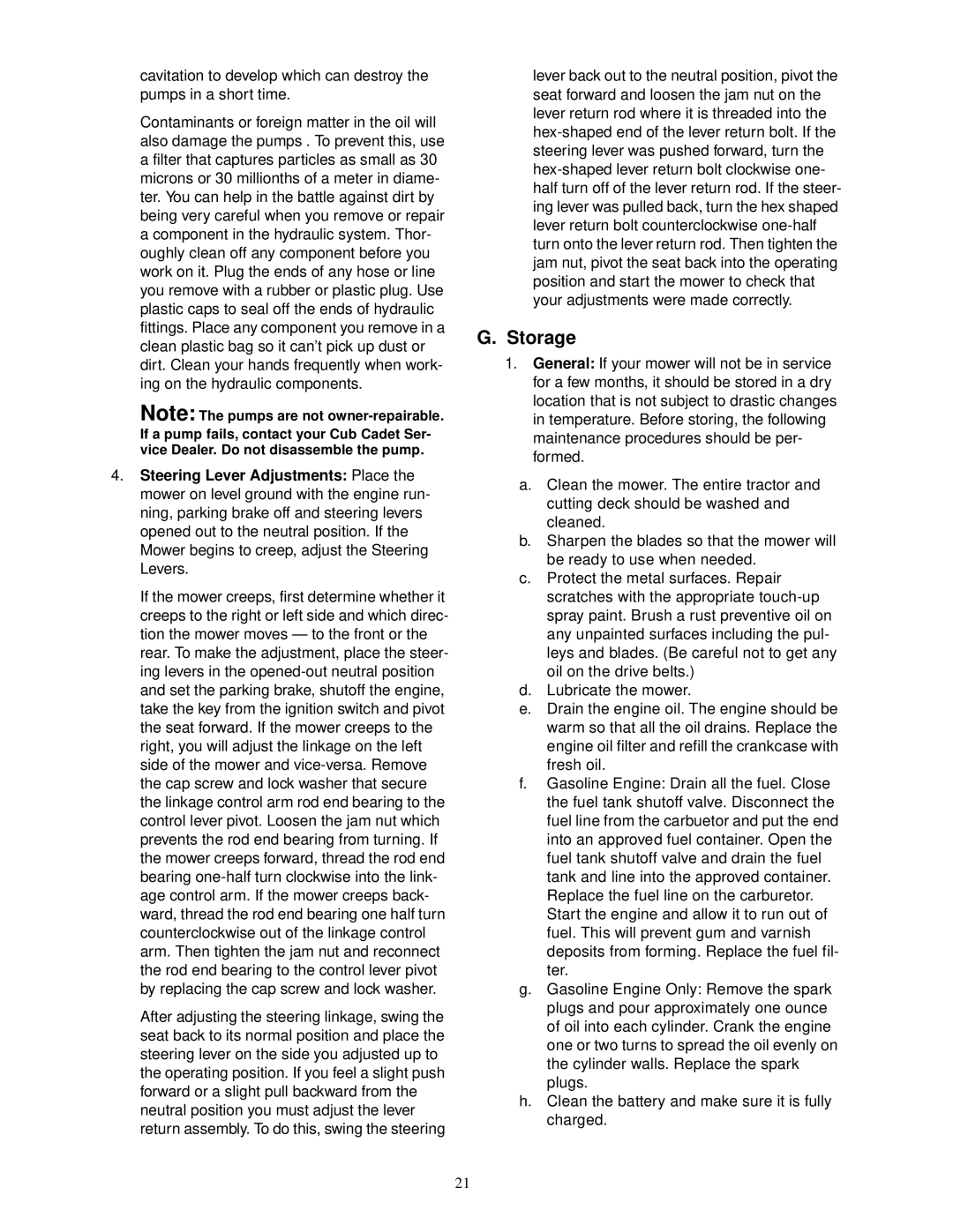 Cub Cadet 18HP service manual Storage 