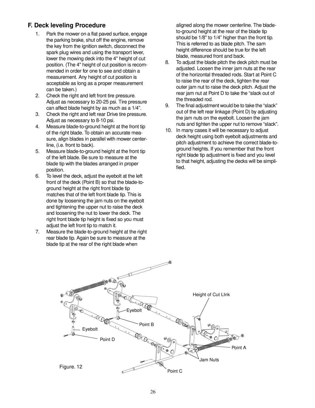 Cub Cadet 18HP service manual Deck leveling Procedure 