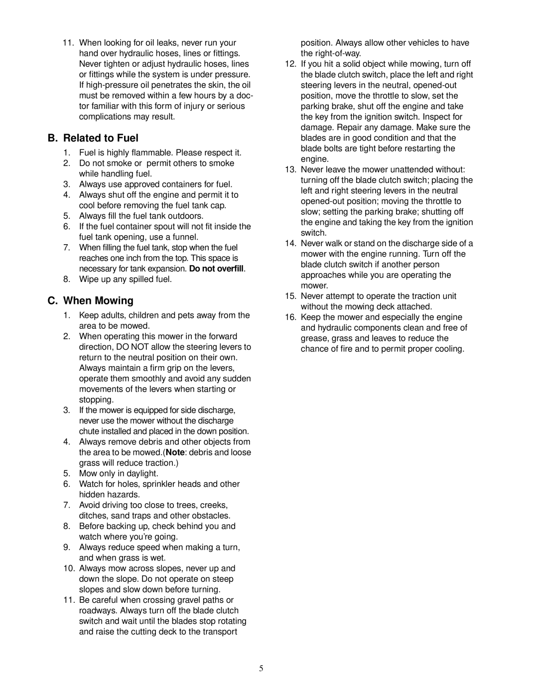 Cub Cadet 18HP service manual Related to Fuel, When Mowing 