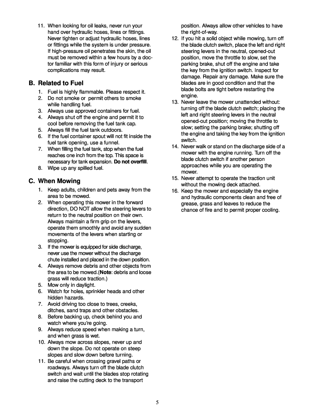 Cub Cadet 18HP service manual B.Related to Fuel, C.When Mowing 