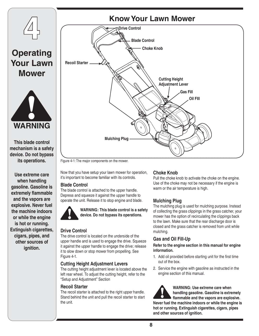 Cub Cadet 18M warranty Operating Your Lawn Mower, Know Your Lawn Mower 