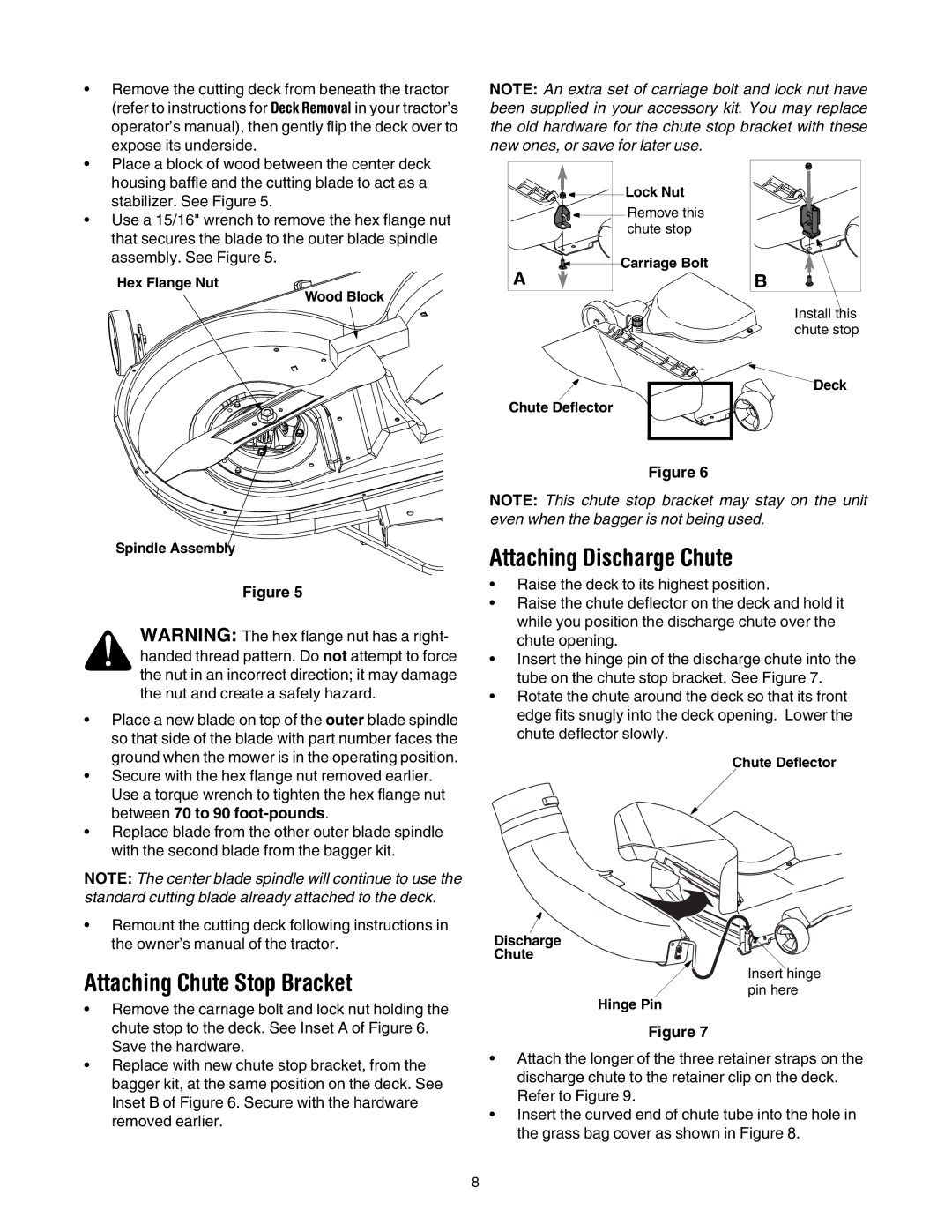 Cub Cadet 190-192-190, 190-190-100 manual Attaching Chute Stop Bracket, Attaching Discharge Chute 