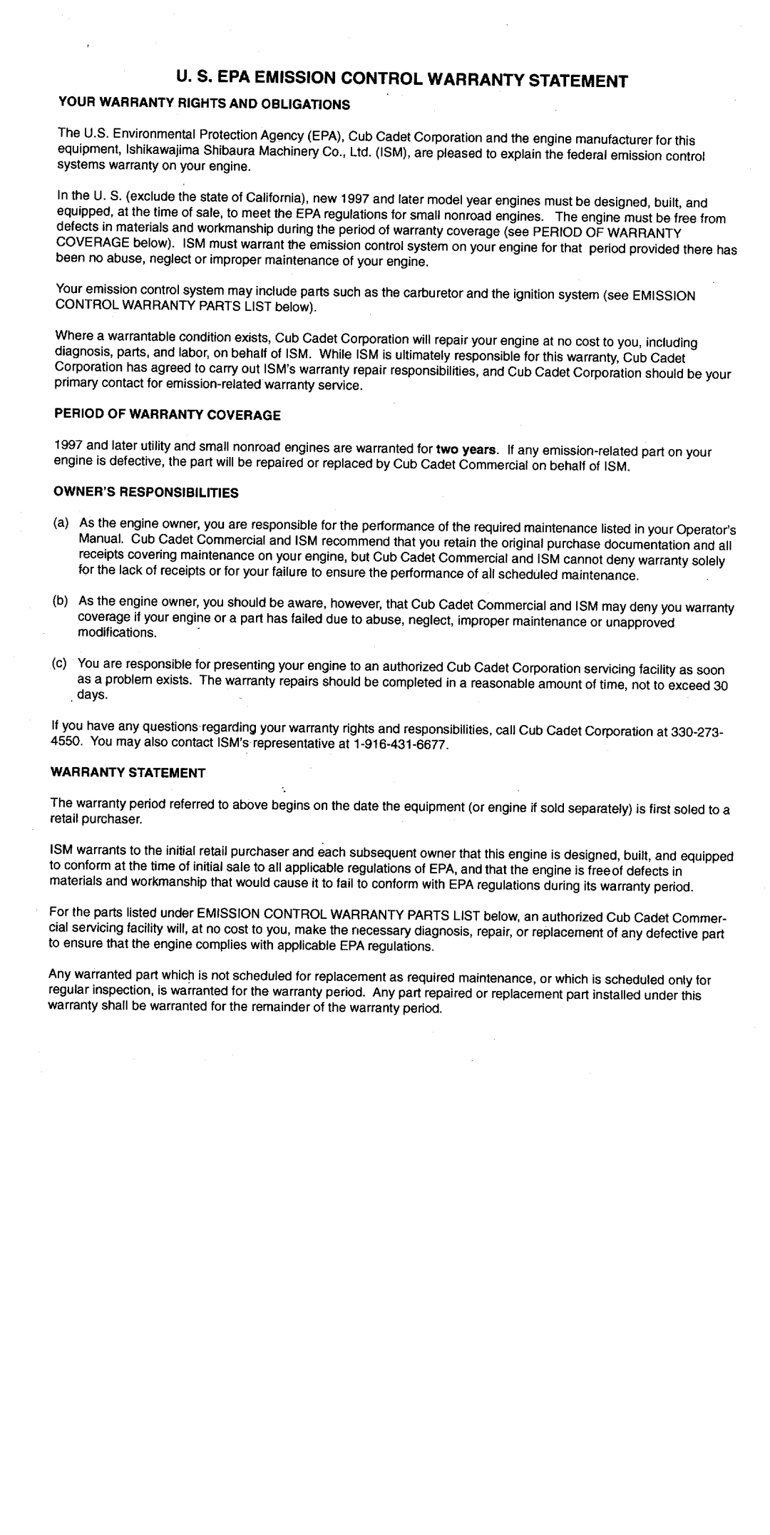 Cub Cadet 19EHC manual 