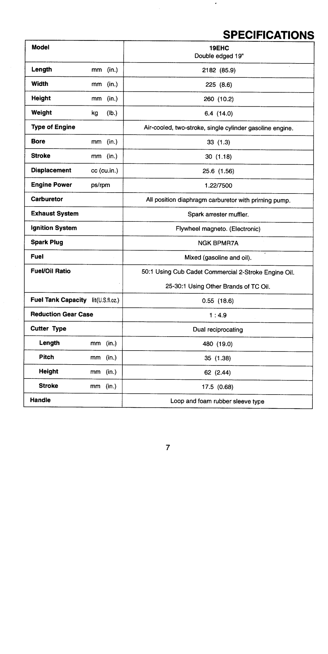 Cub Cadet 19EHC manual 