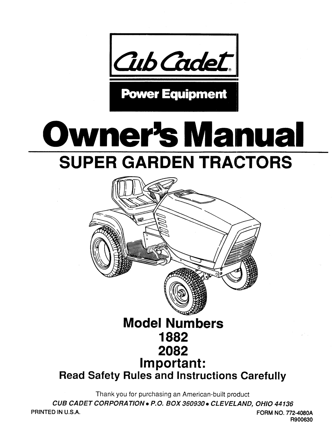 Cub Cadet 1882, 2082 manual 
