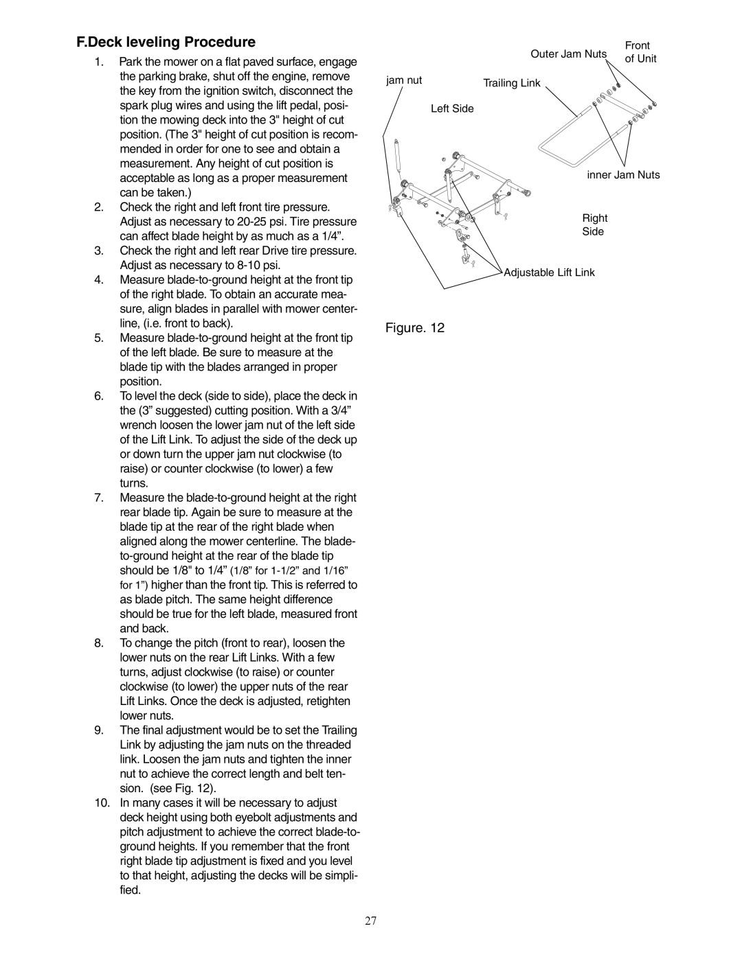 Cub Cadet 20HP Enforcer 44, 22HP Enforcer 48, 23HP Enforcer 54, 44, 48, 54 service manual Deck leveling Procedure 