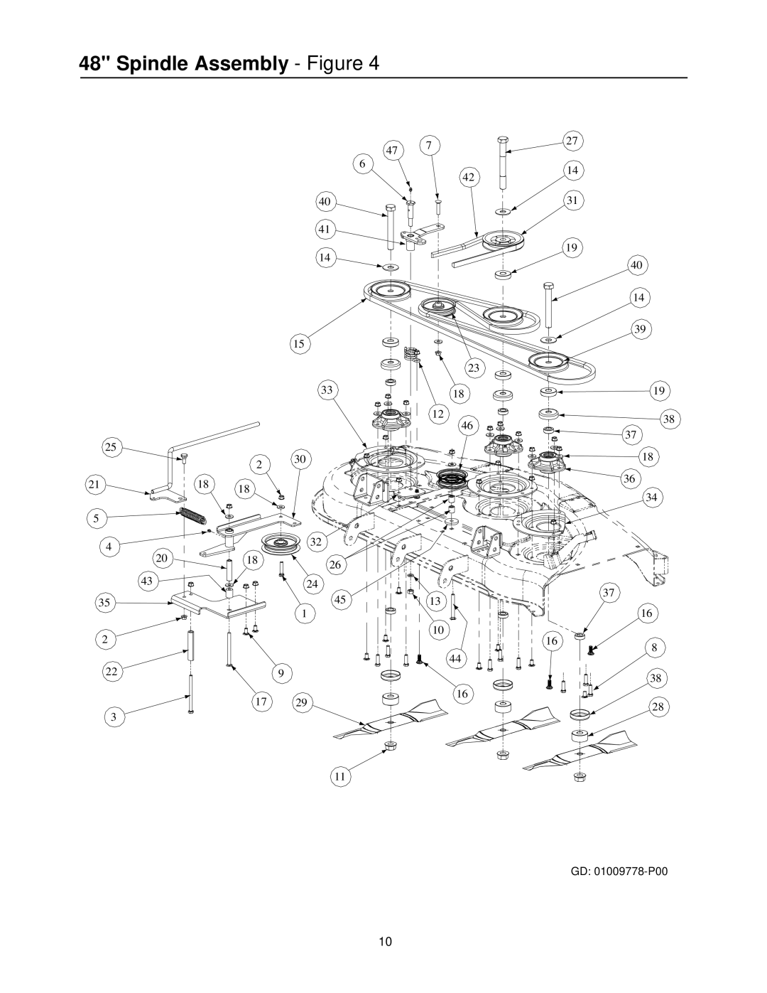 Cub Cadet 20HP Z-Force 44 manual Spindle Assembly Figure 