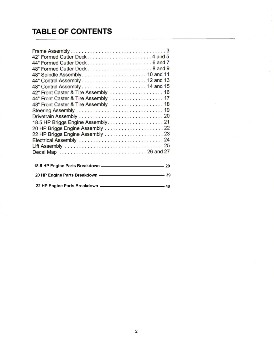 Cub Cadet 20HP Z-Force 44 manual HP Engine Parts Breakdown 