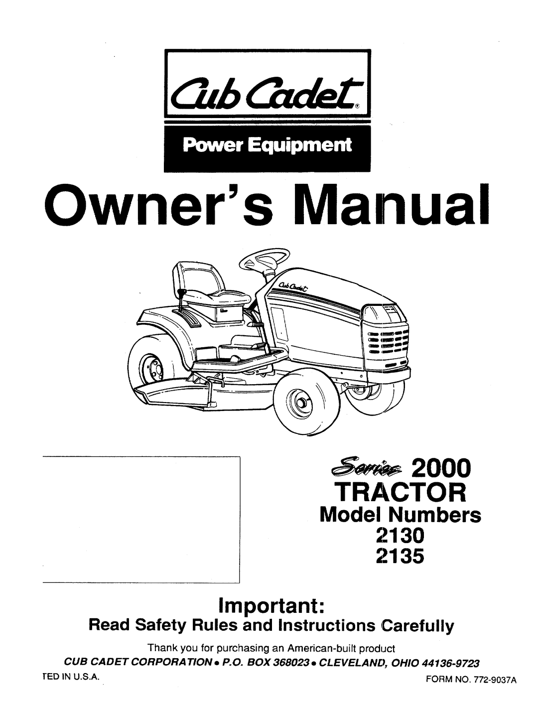Cub Cadet 2135, 2130 manual 