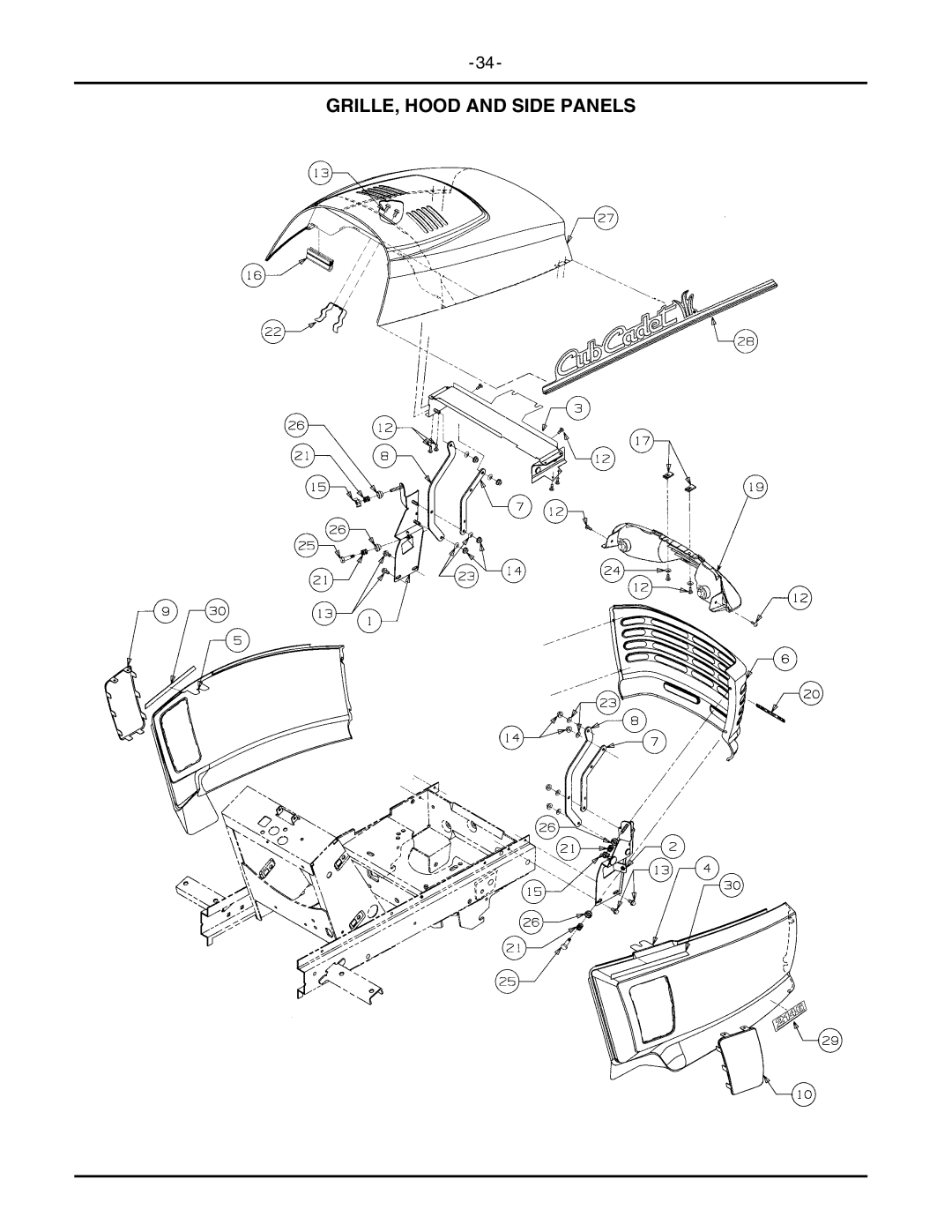 Cub Cadet 2146 manual GRILLE, Hood and Side Panels 