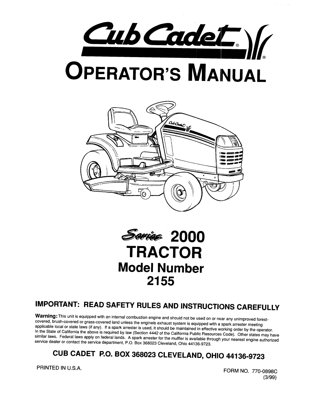 Cub Cadet 2155 manual 