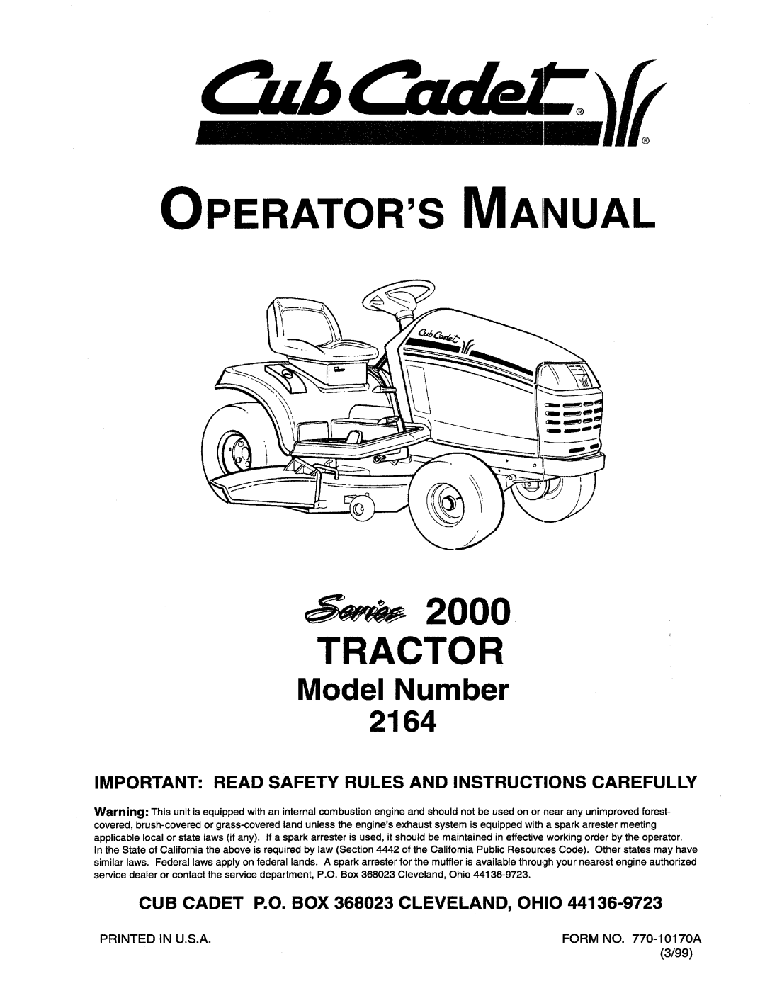 Cub Cadet 2164 manual 