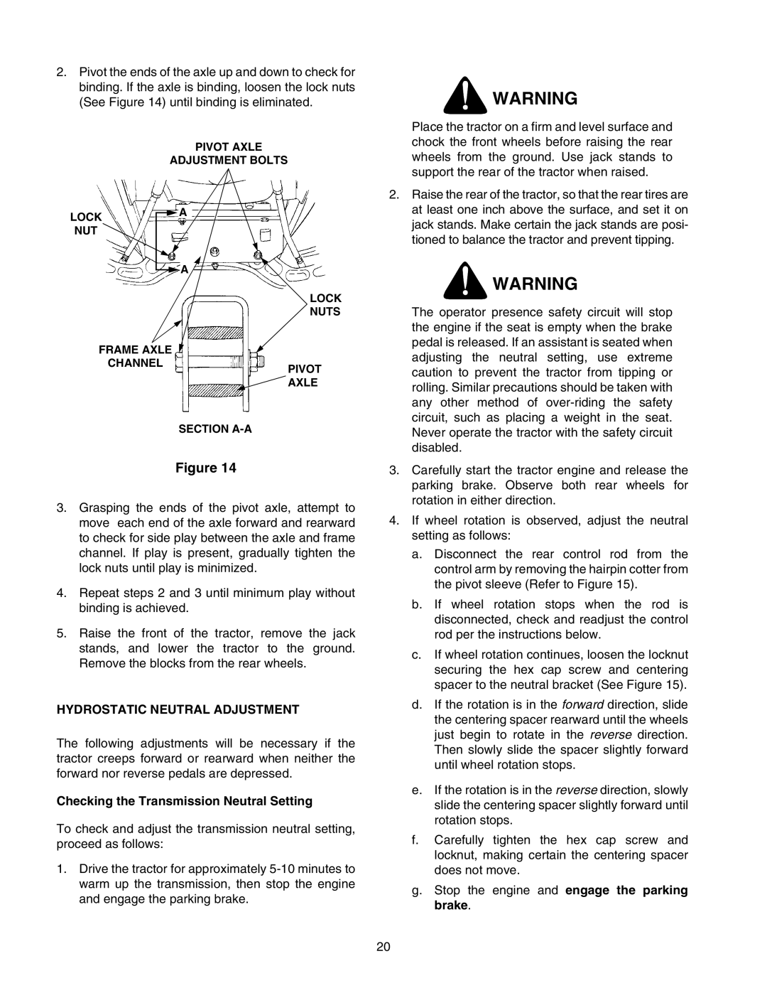 Cub Cadet 2166 manual Hydrostatic Neutral Adjustment, Checking the Transmission Neutral Setting 