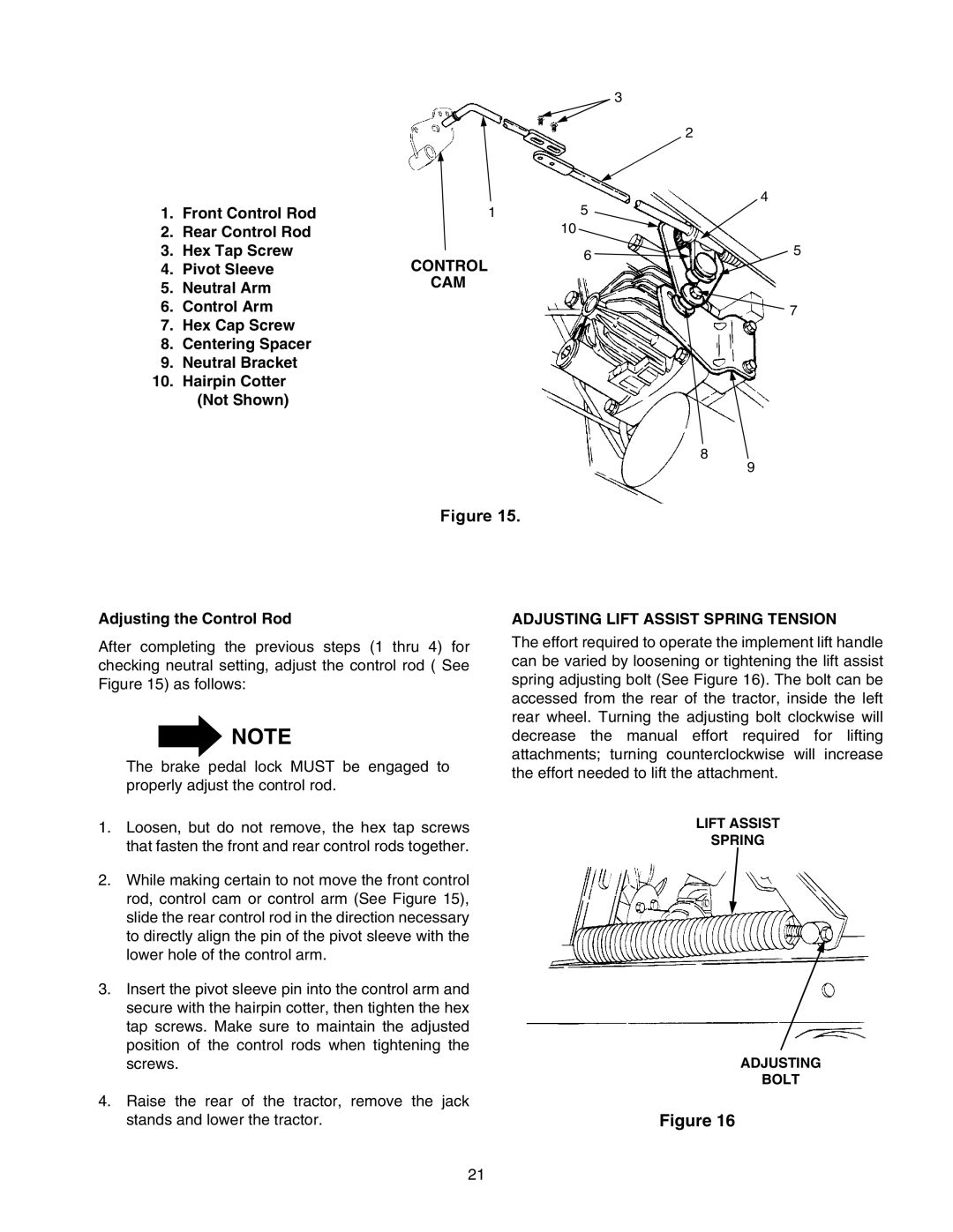 Cub Cadet 2166 manual Front Control Rod Rear Control Rod Hex Tap Screw, Pivot Sleeve Neutral Arm, Cam 