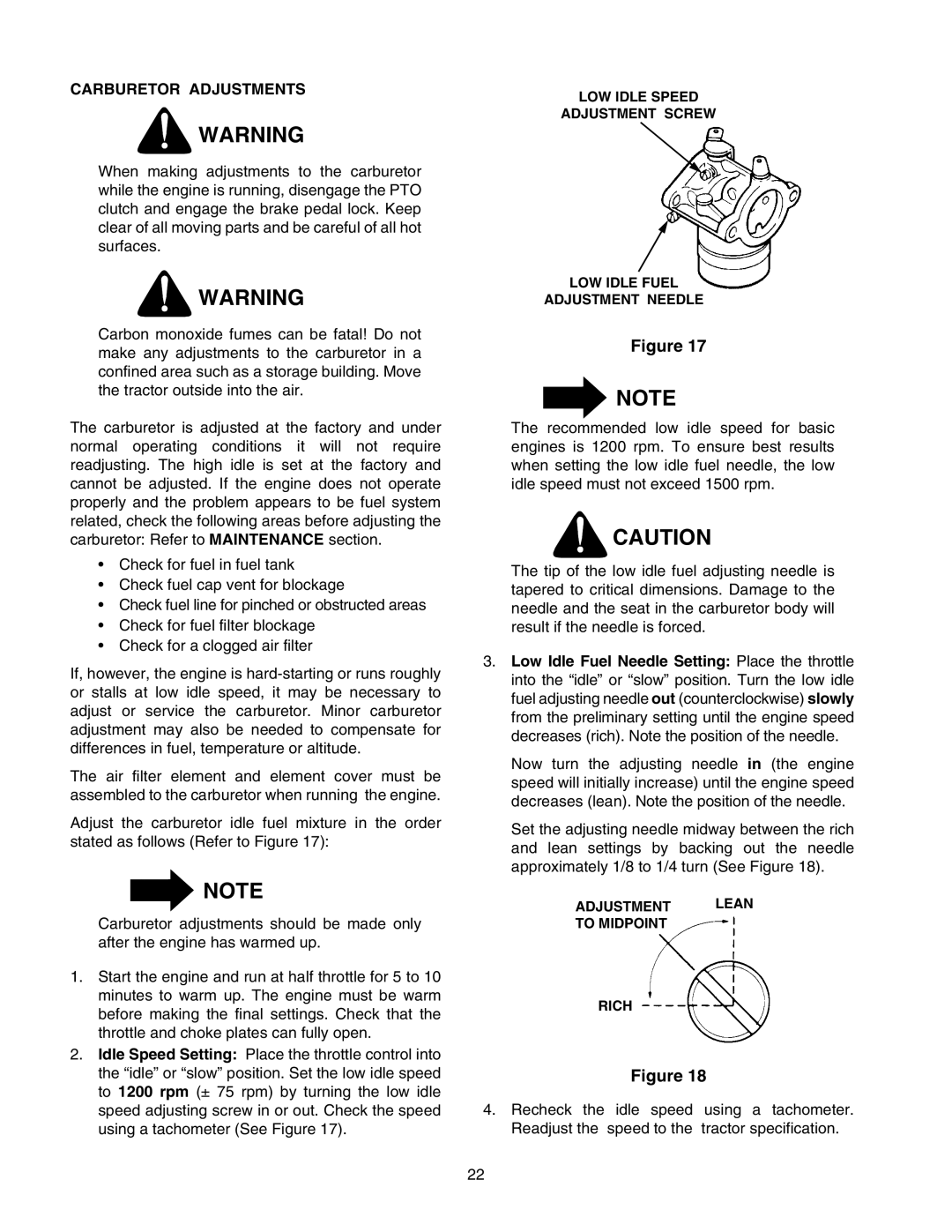 Cub Cadet 2166 manual Carburetor Adjustments 