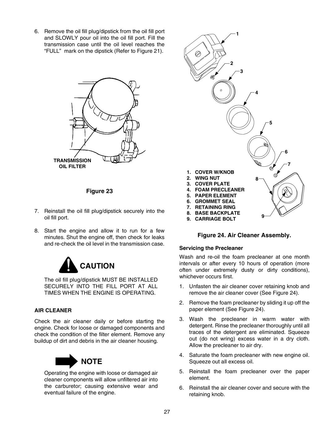 Cub Cadet 2166 manual AIR Cleaner, Servicing the Precleaner 