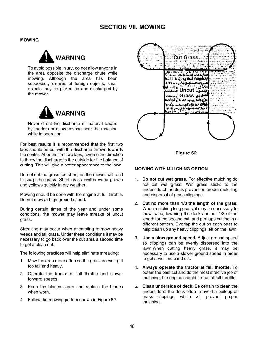 Cub Cadet 2166 manual Section VII. Mowing, Mowing with Mulching Option 