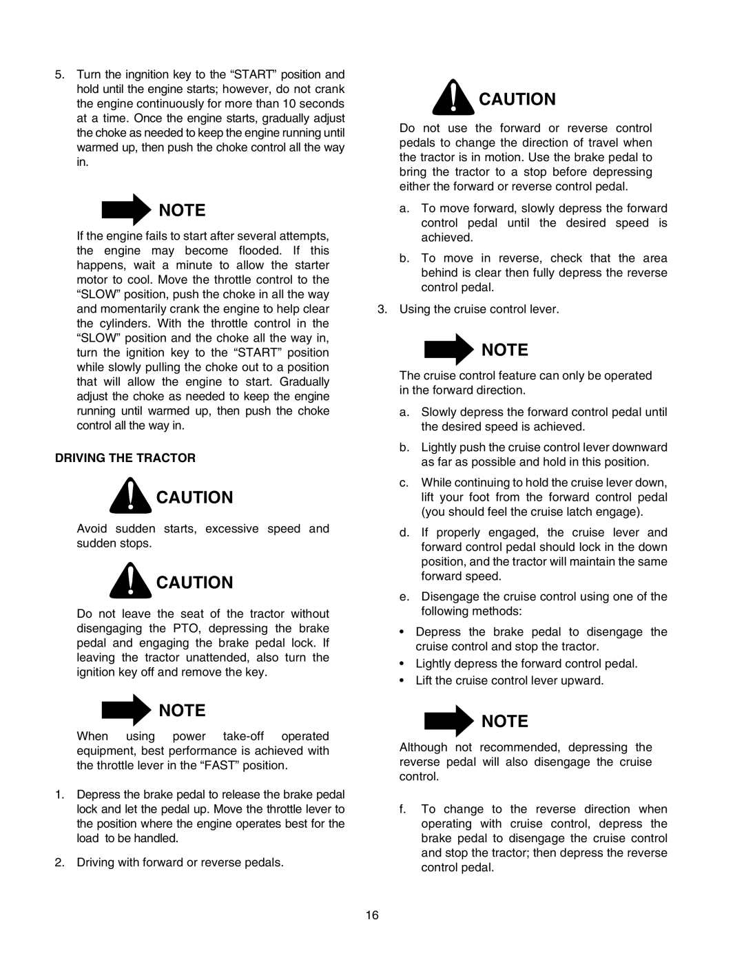 Cub Cadet 2176 manual Driving the Tractor 