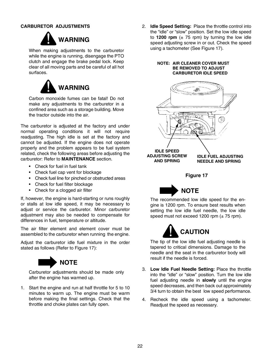 Cub Cadet 2176 manual Carburetor Adjustments 