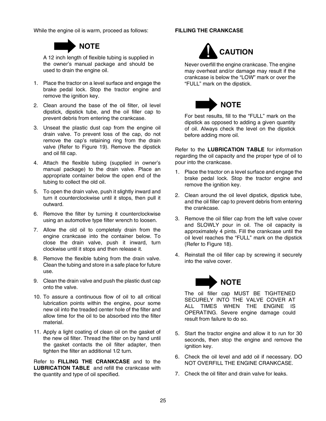 Cub Cadet 2176 manual Filling the Crankcase 