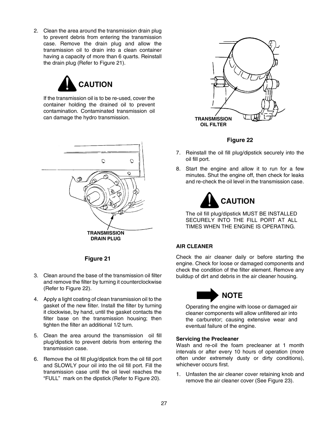 Cub Cadet 2176 manual AIR Cleaner, Servicing the Precleaner 