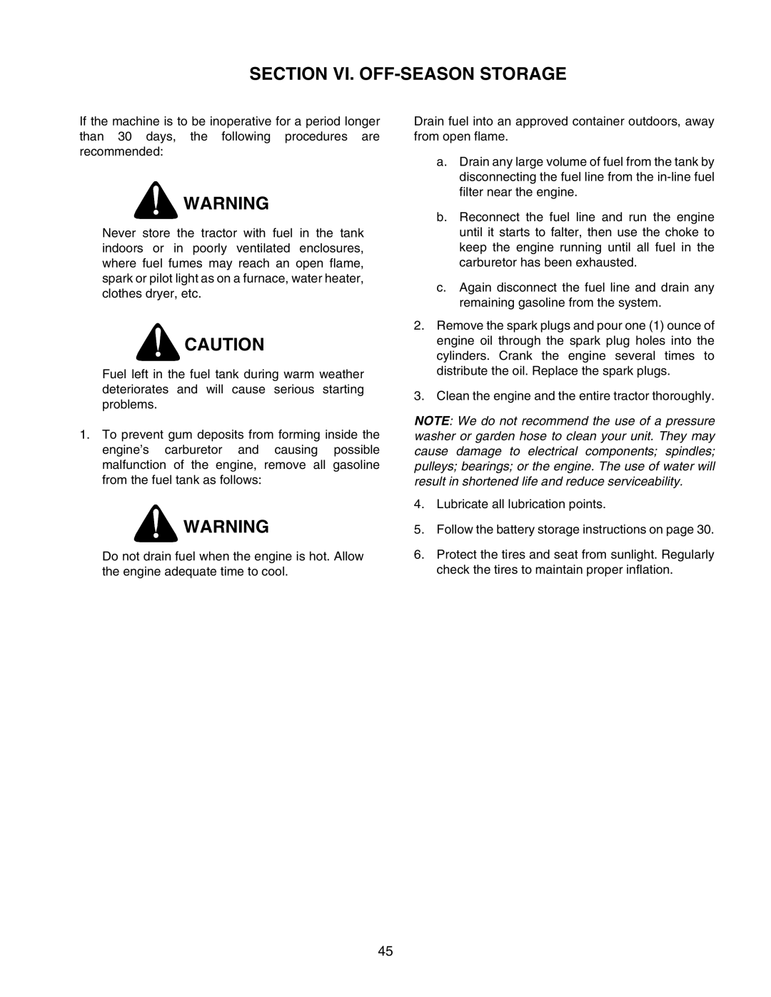 Cub Cadet 2176 manual Section VI. OFF-SEASON Storage 